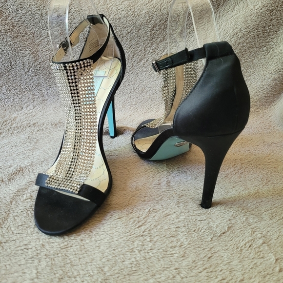 Blue by Betsey Johnson Crystal T Strap high heel sandals size 9.5​ - Picture 1 of 13